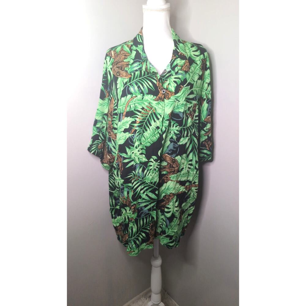 Jurassic World Tropical Dinosaur Rayon Button Up Shirt 3XL